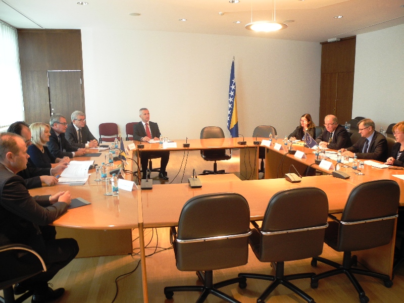 Members of the Collegium of both Houses of the Parliamentary Assembly of Bosnia and Herzegovina meet with the rapporteurs of the Council of Europe 
